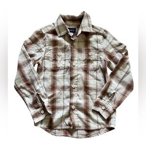 Children’s Place Boys Tan and Brown Button Down Plaid | Size 5-6